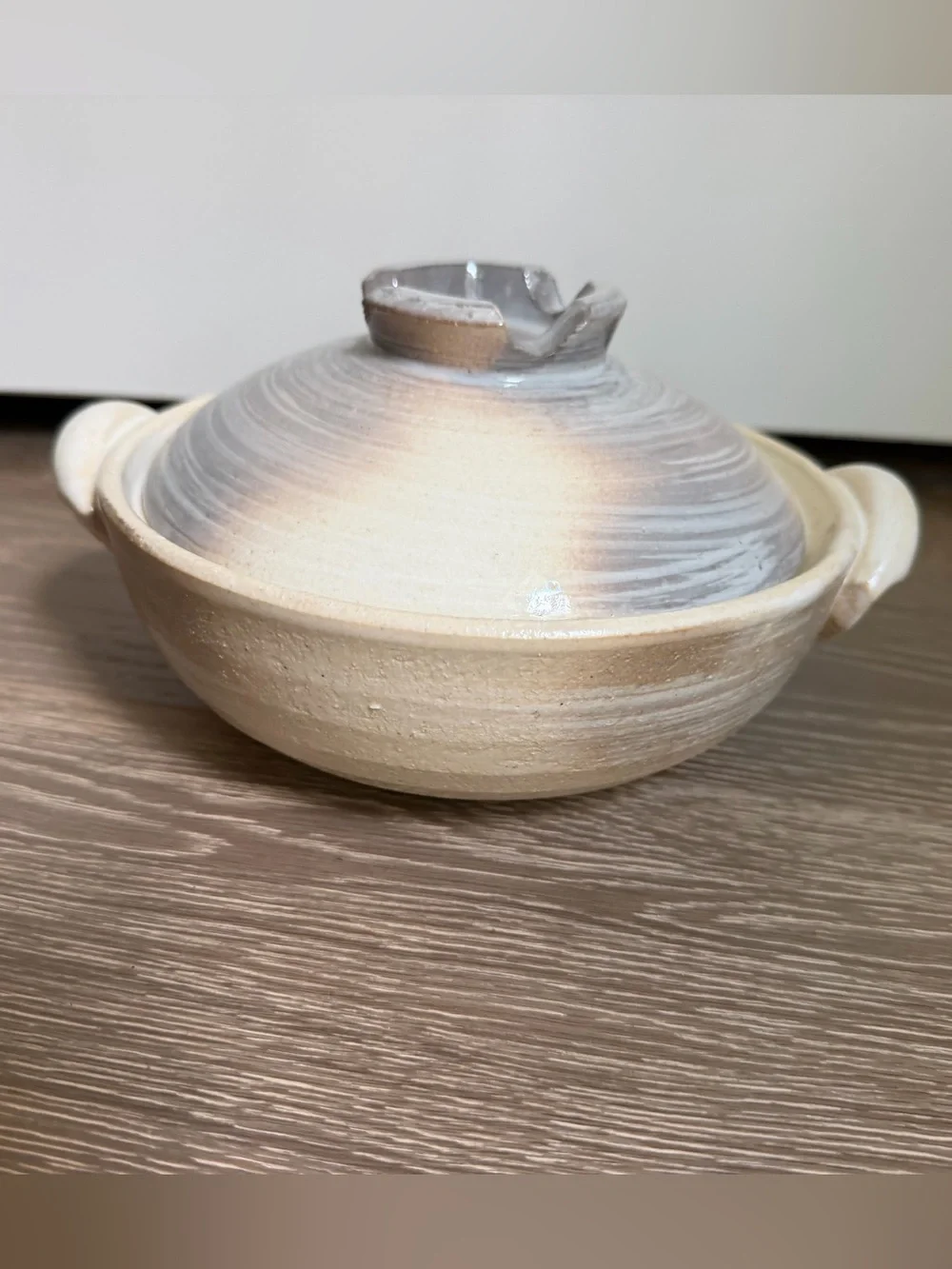 Japanese Shino-glazed earthenware donabe clay pot